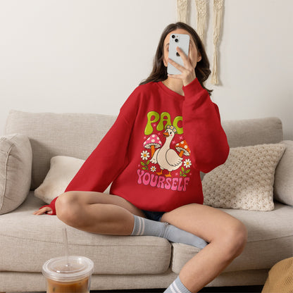 Peace Yourself Crewneck Sweatshirt — Retro Duck & Mushrooms Graphic