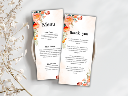 Wedding Thank you Card, Menu Card, Table Card. WI370