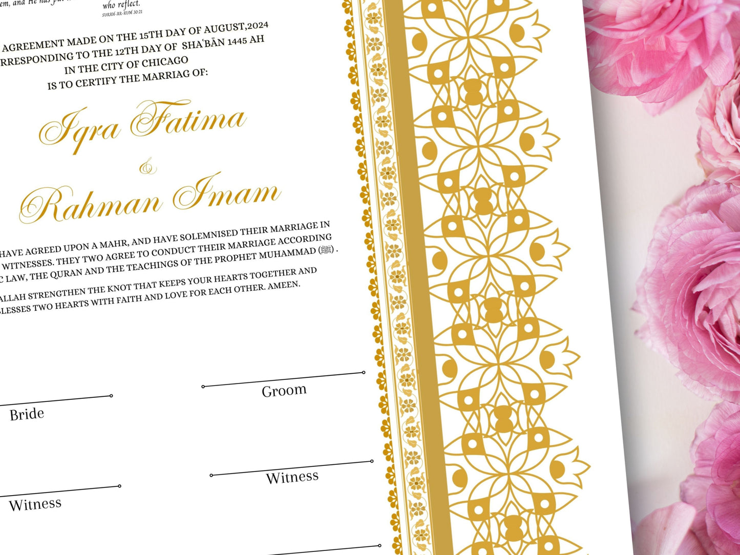 Luxury Nikkah Certificate in Pdf Format, Digital Download Nikkah Contract, Digital Traditional Islamic Wedding Agreement. NT217