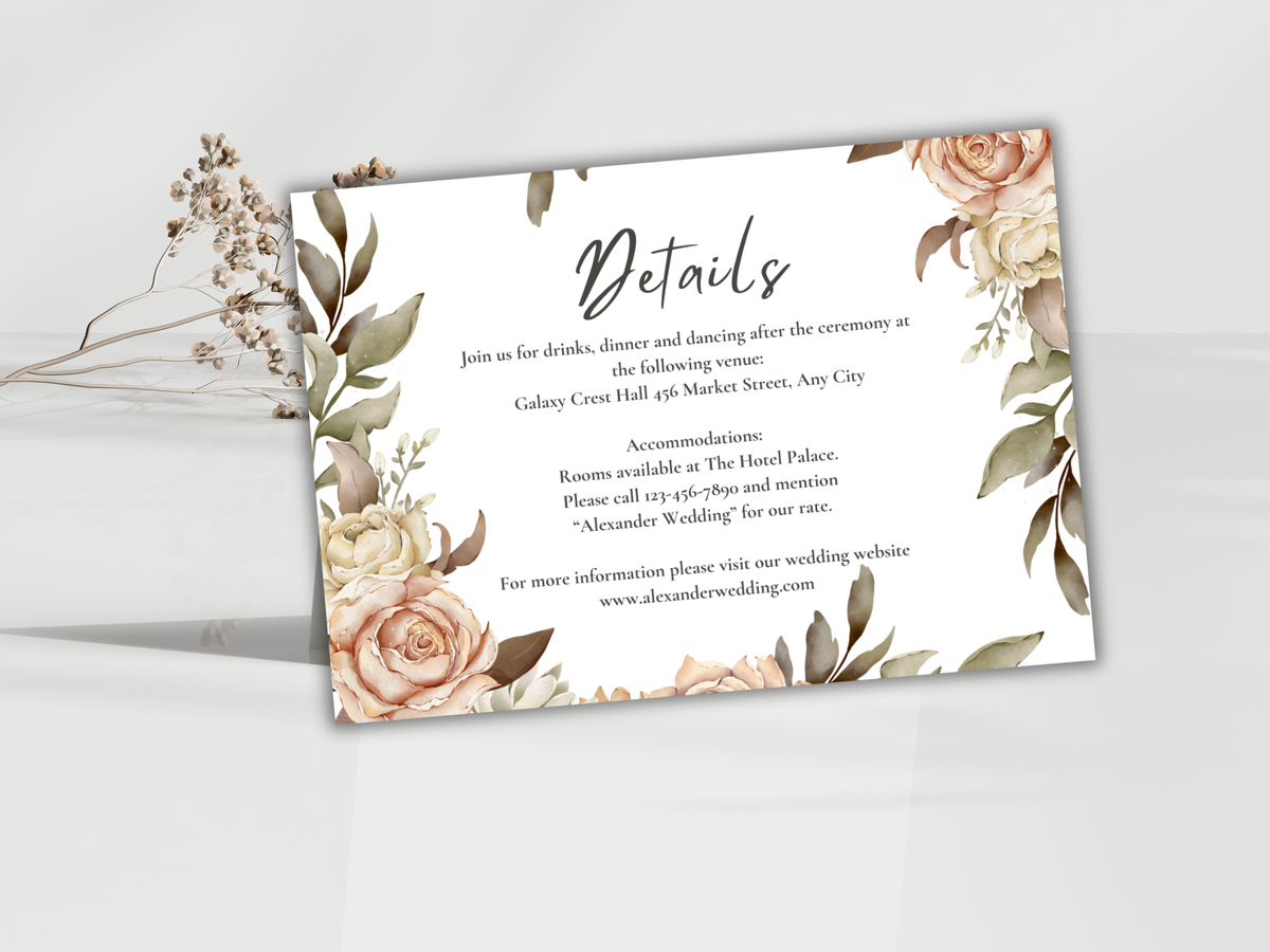 Wedding Invitation Bundle, RSVP, Thank You Card, Table Card, Menu Card, Reception Card,  Details Card. WI220