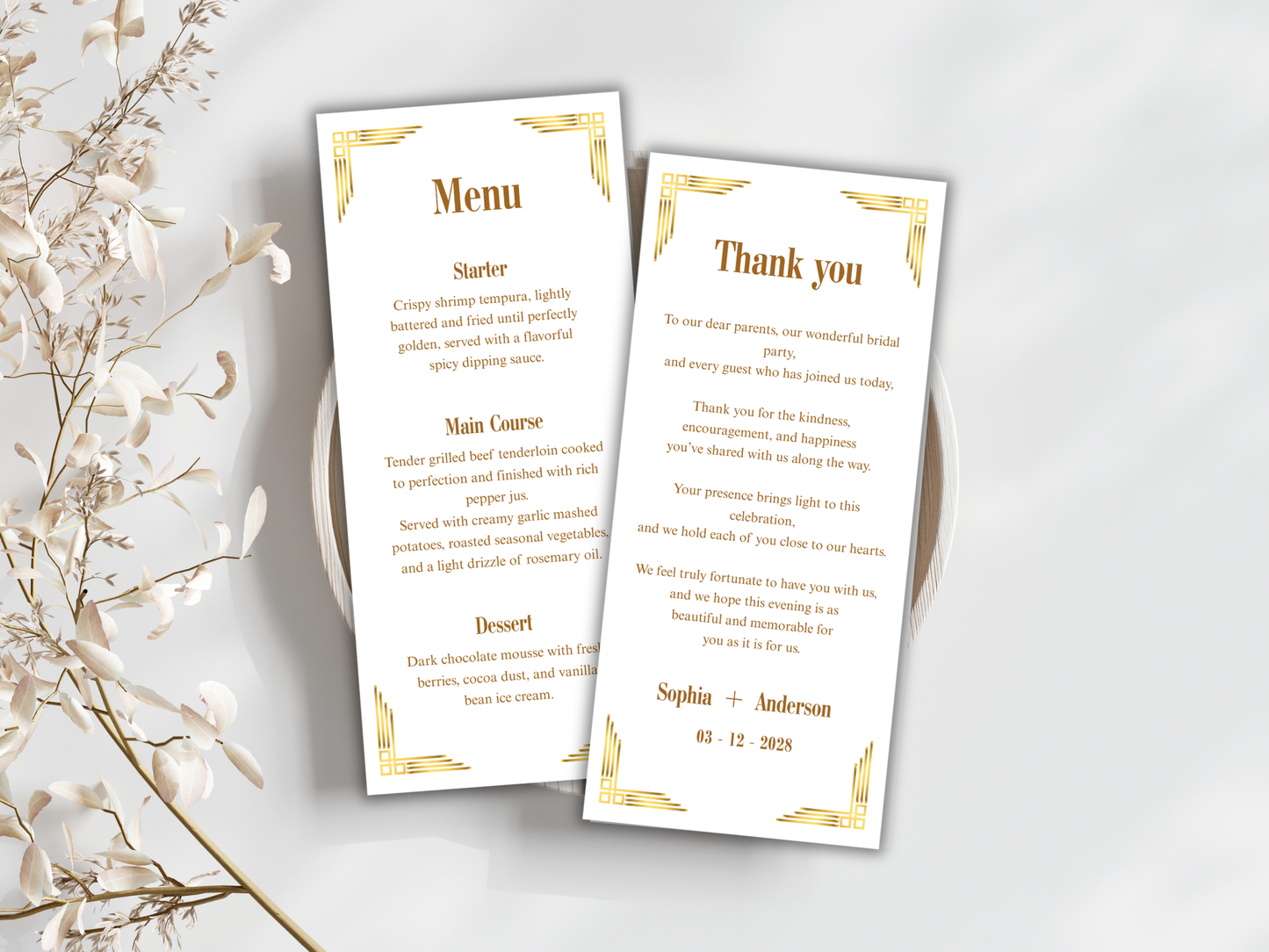 Wedding Thank you Card, Menu Card, Table Card. WI298