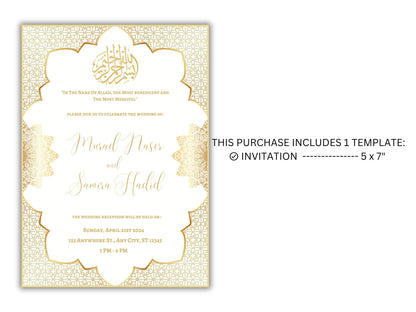 Gold Muslim Wedding Invitation, Nikkah Invitation, Muslim Wedding Invite, Wedding Invite, Invitation Template, Editable Canva Template, WT54