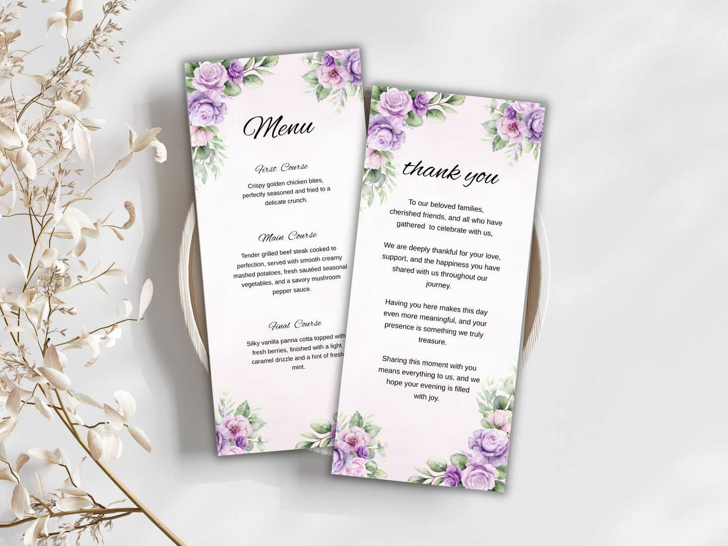 Wedding Thank you Card, Menu Card, Table Card. WI355