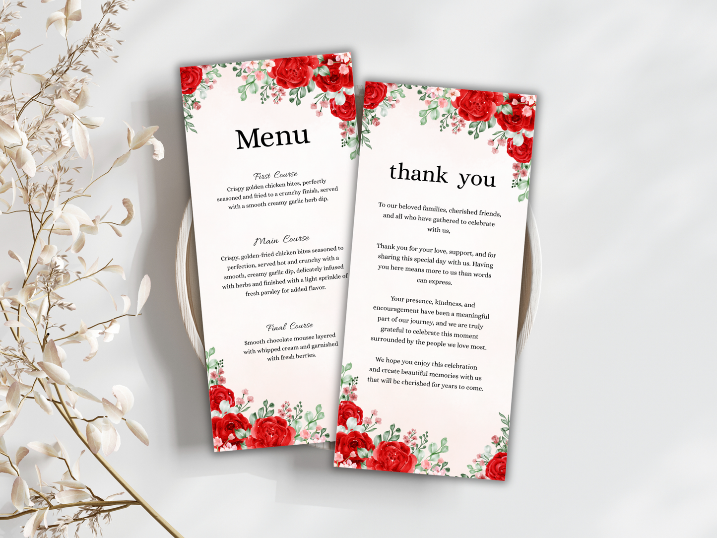 Wedding Thank you Card, Menu Card, Table Card. WI371