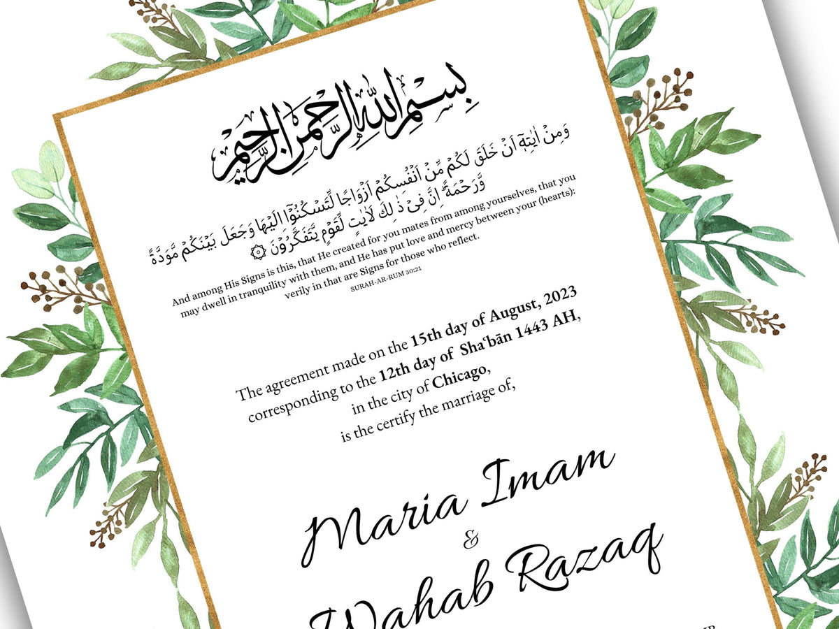 Nikkah Contract Template,Printable Nikkah Contract,Editable Nikkahnama,Muslim Wedding Certificate,Digital Download. NN185