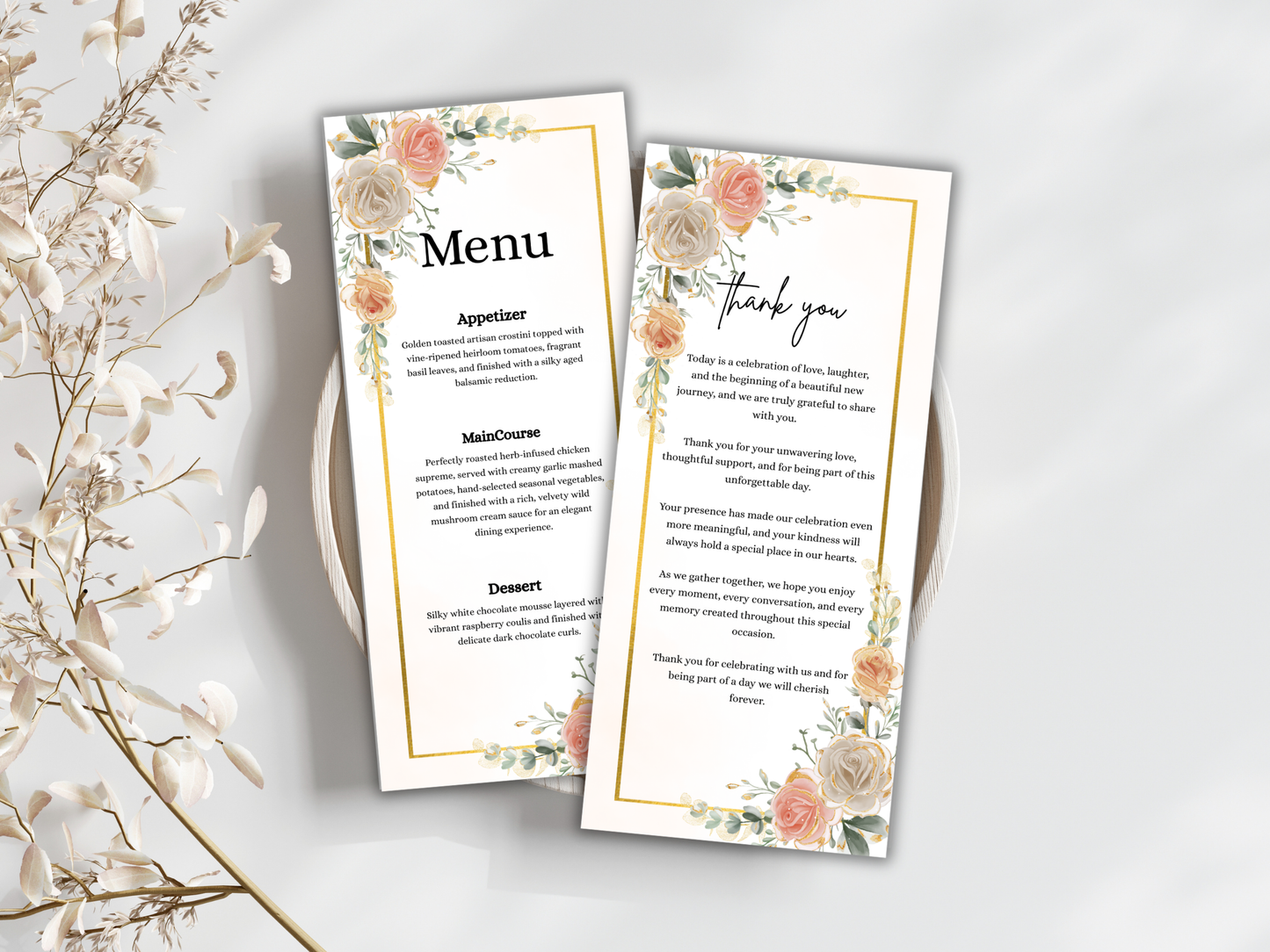 Wedding Menu Card, Table, Thank you, Editable Canva Template, Instant Download MTC406