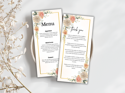 Wedding Menu Card, Table, Thank you, Editable Canva Template, Instant Download MTC406