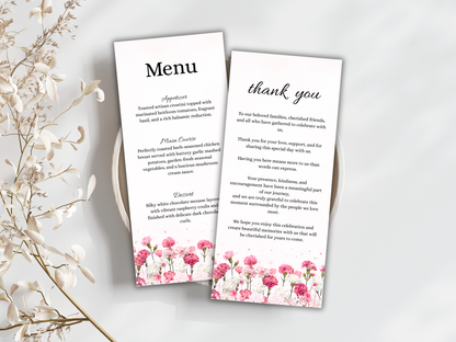 Wedding Reception Menu, thank you, table card, Instant Download MTC424