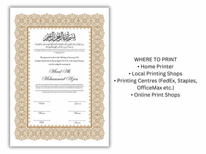 Luxury Nikkah Certificate, Premium A4/A3 Islamic Wedding Contract, Nikkah Nama, Muslim Marriage Certificate, Personalised Names, NN198