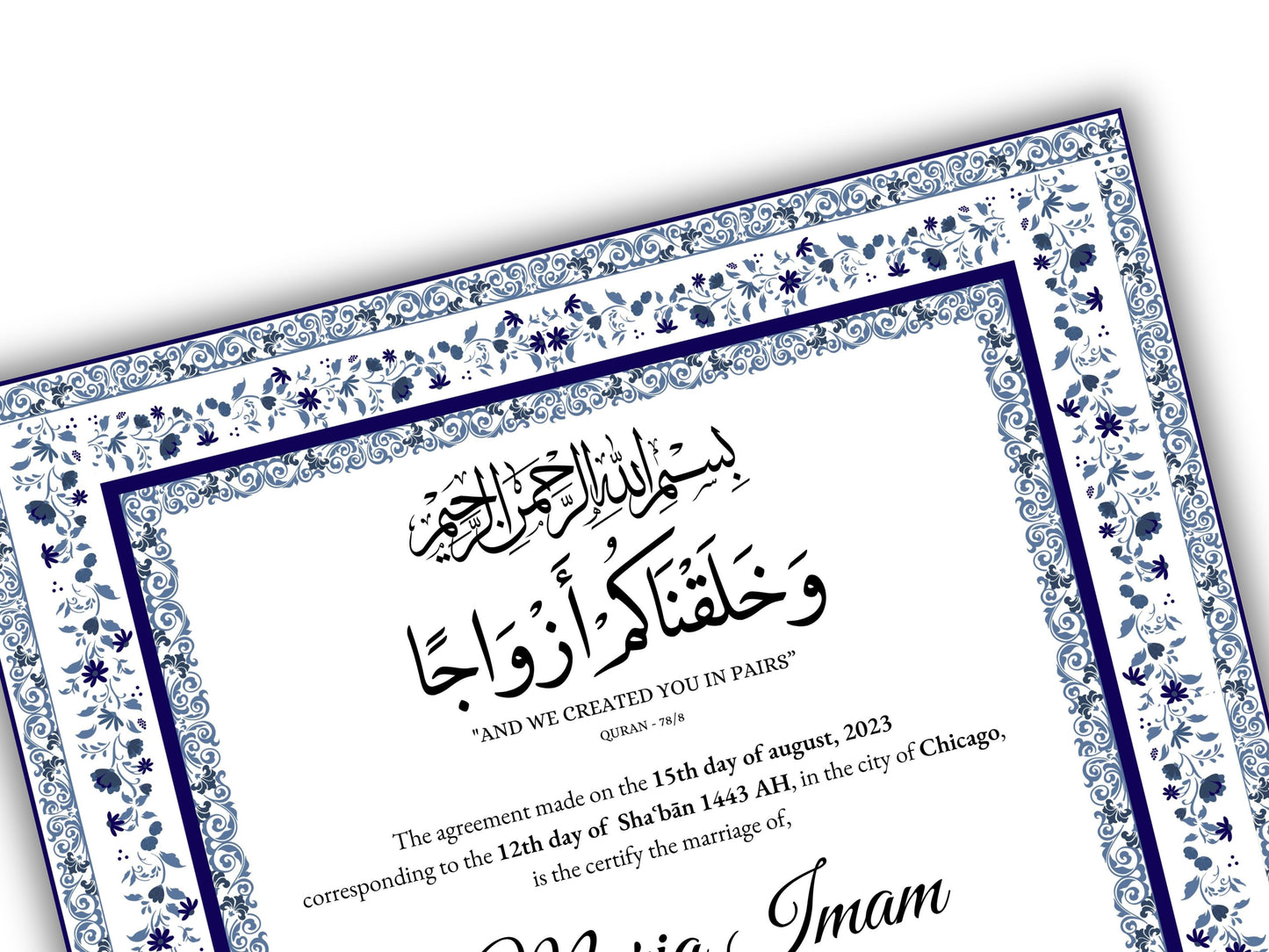 Nikkah Certificate Digital Download Personalized, Luxury  Nikkah Contract, Islamic Wedding Contract, Personalized Muslim Wedding Gift. 147