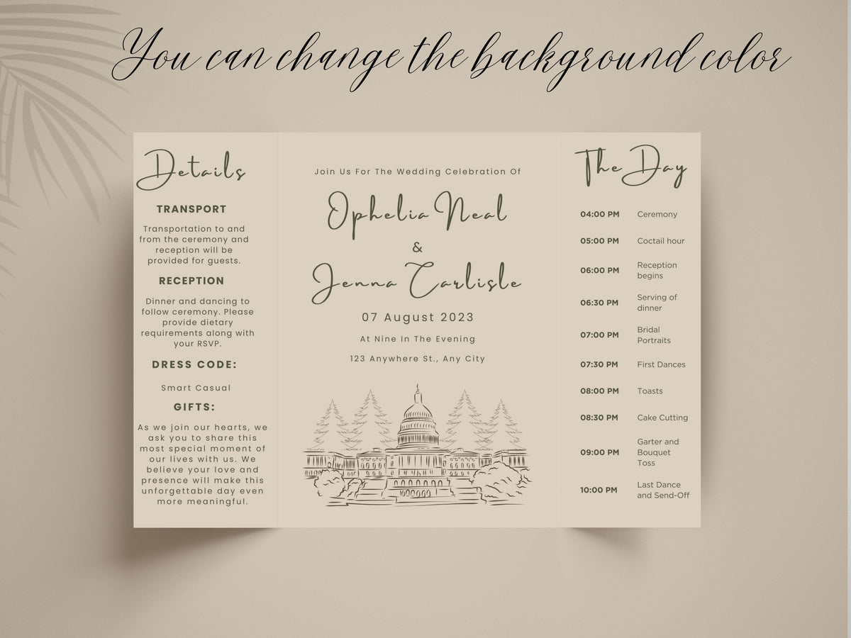 Wedding Itinerary Invitation Template | Modern Timeline Schedule Card | Printable Wedding Program | Minimalist Order of Events. WI147