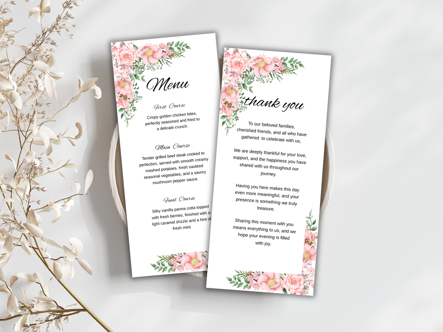 Wedding Thank you Card, Menu Card, Table Card. WI354