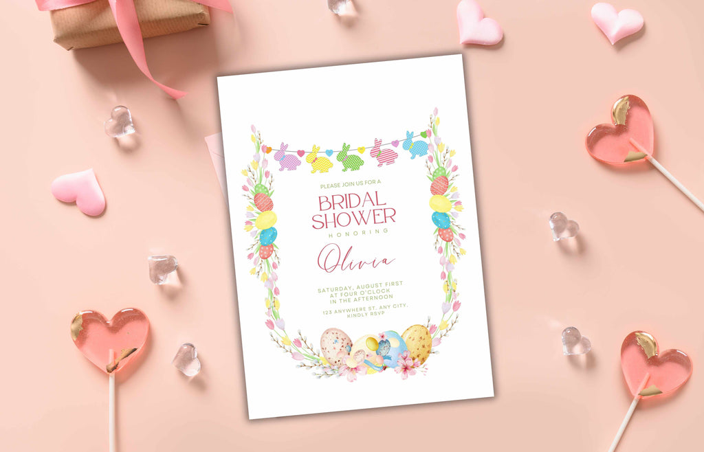 Bridal Shower Invitation Summer Template, Easter Bridal Brunch Template, Bunny Wedding Shower Invite Rustic Wedding Printable. WSB41
