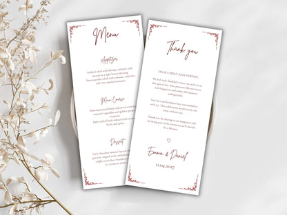 Wedding Menu Template, Thank You Card, Place Card. WI201
