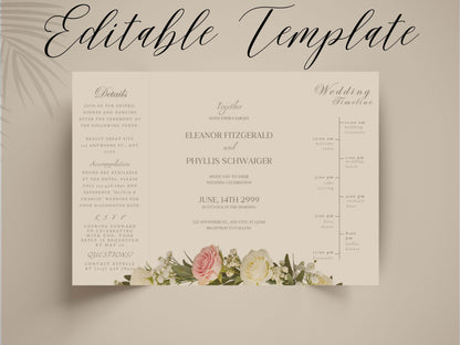 Elegant Wedding Invitation Card | Modern Floral Timeline Invite | Printable Details & Schedule | Personalized Digital Download. WI162