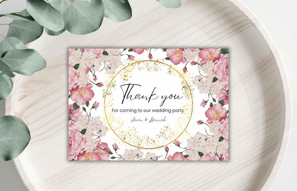 Wedding Thank You Card | DIY Card | Pink Roses Wedding Thank You Cards | Thank You Card Template | Floral Thank You Cards Download. WS43