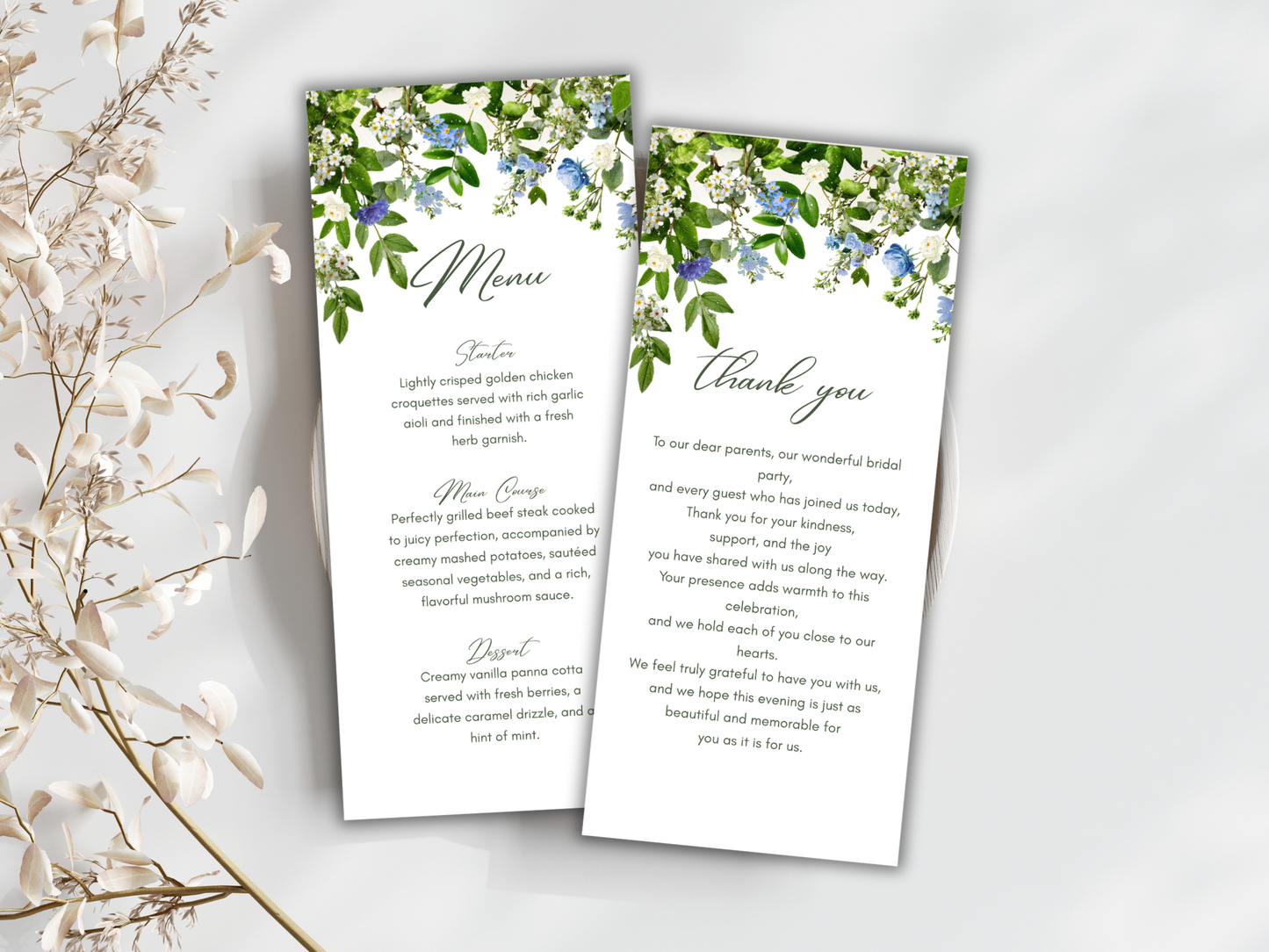 Wedding Thank you Card, Menu Card, Table Card. WI310