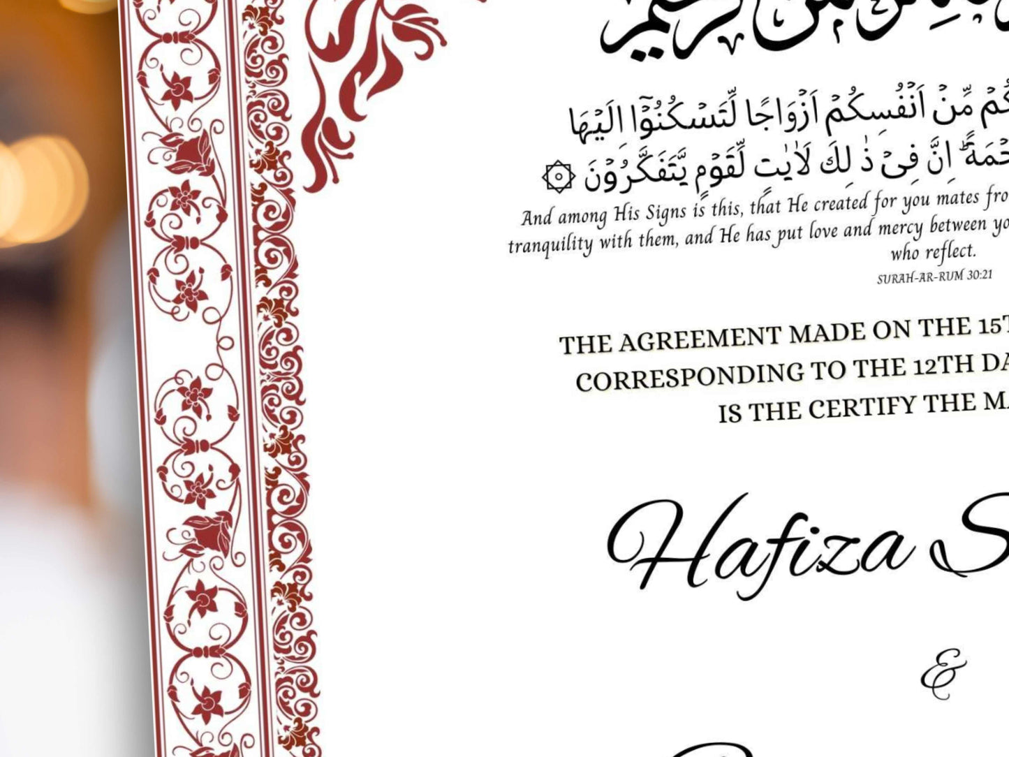 Nikkah nama Template, Contract certificate, Muslim Wedding Certificate. NN285