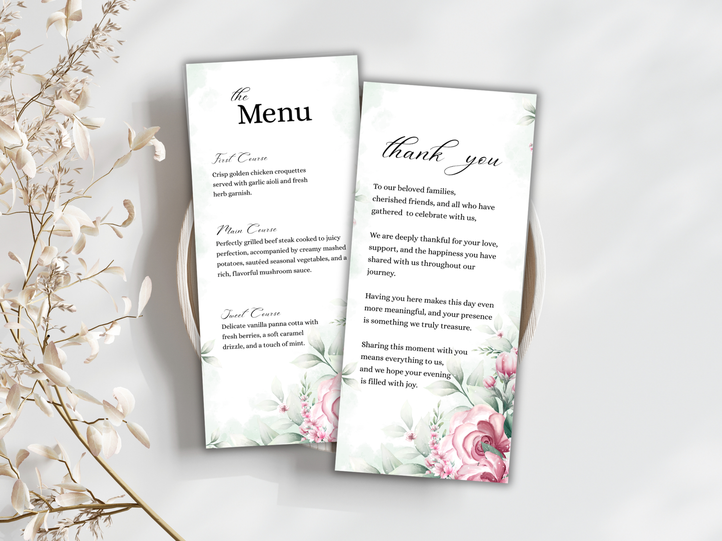 Wedding Thank you Card, Menu Card, Table Card. WI337
