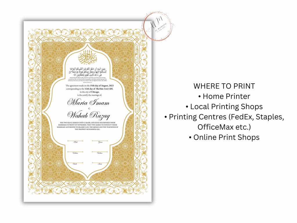 Premium Nikkah Contract | Custom Nikkah Nama | Islamic Wedding Contract | Personalized | Digital Printable Nikkah Certificate. NN187
