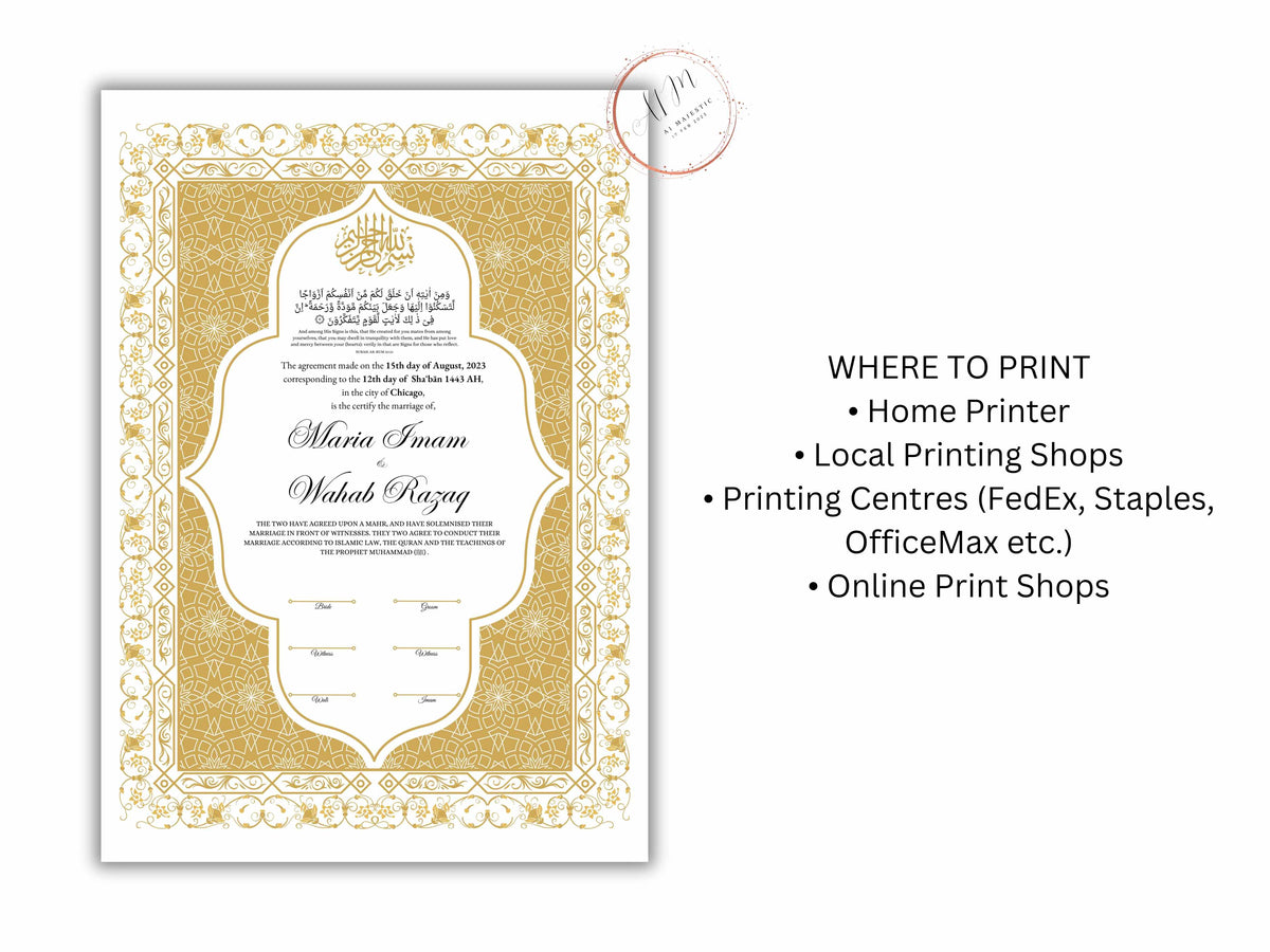 Premium Nikkah Contract | Custom Nikkah Nama | Islamic Wedding Contract | Personalized | Digital Printable Nikkah Certificate. NN187