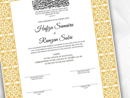 Printable Nikkah Contract Template | Islamic Marriage | PDF Muslim Marriage Contract | Authentic Islamic Wedding Sign Agreement. NN117