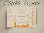 Autumn Wedding Card Template | Fall Leaves Wedding Details Card | Editable Timeline Program | Orange Wedding Invitation Printable. 174
