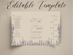 Lavender Wedding Invitation Template, Elegant Floral Itinerary Invite, Rustic Garden Wedding Suite, Editable Purple Flower Invitation.WI178