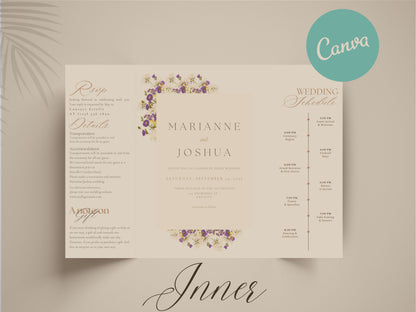 Elegant Gatefold Wedding Invitation with Floral Design | Personalized Wedding Card | Schedule Insert | RSVP Details Card Included. WI138