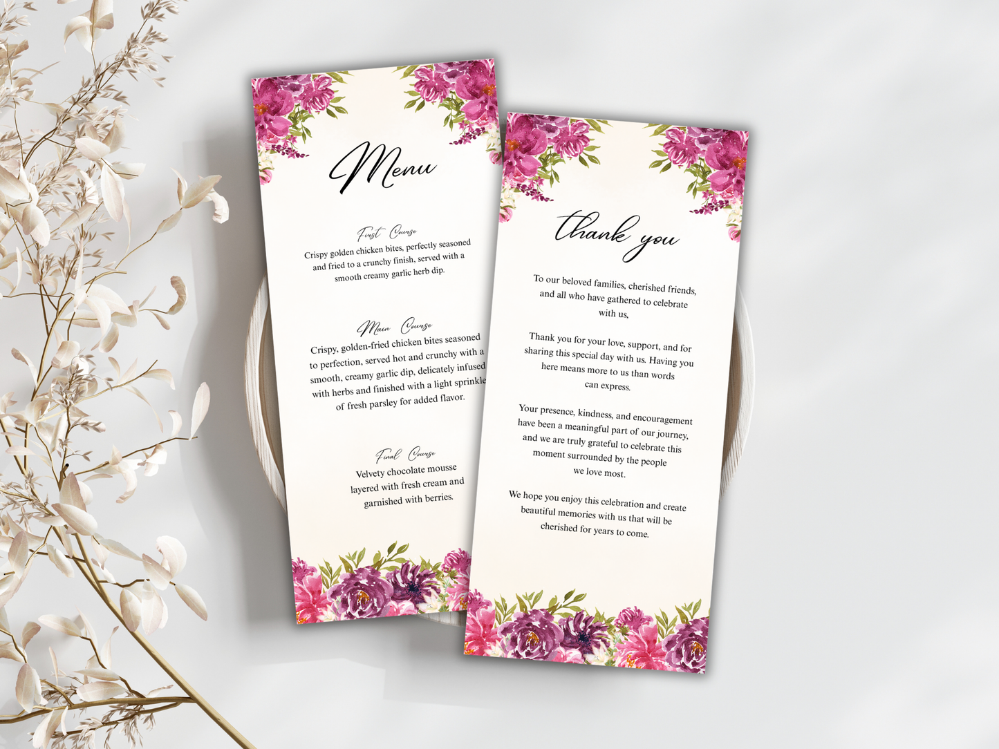 Wedding Thank you Card, Menu Card, Table Card. WI367