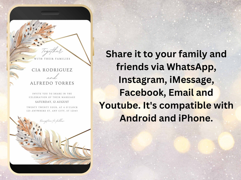 Boho Electronic Wedding Template, Phone Wedding Invitation Electronic, Text Message Invitation, Digital Wedding Invitation, WEI7