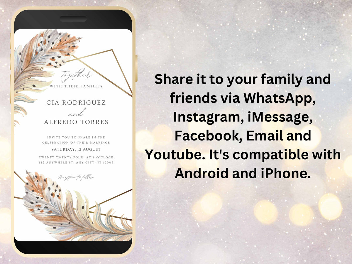 Boho Electronic Wedding Template, Phone Wedding Invitation Electronic, Text Message Invitation, Digital Wedding Invitation, WEI7