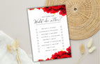 Red Rose Wedding Shower Game, Modern Bridal Shower Game, Editable Text, Modern Editable Game Card, WS47