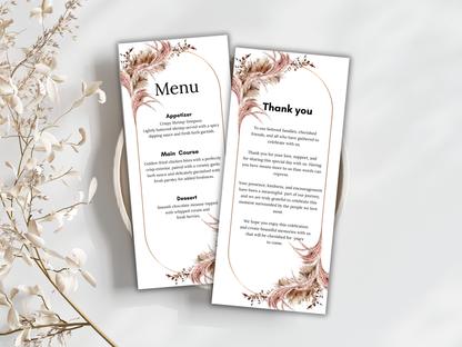 Boho Wedding Menu, Thank You, Table Cards (Editable Template) WI388
