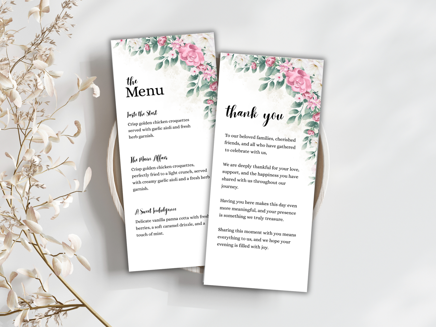 Wedding Thank you Card, Menu Card, Table Card. WI327