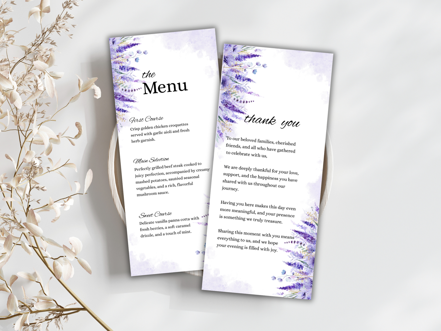 Wedding Thank you Card, Menu Card, Table Card. WI333