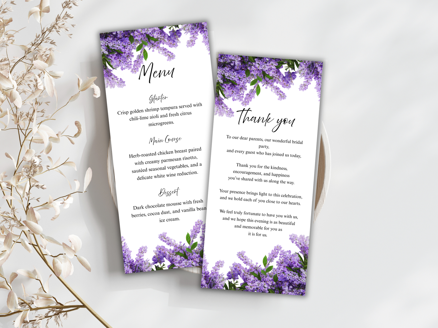 Wedding Thank you Card, Menu Card, Table Card. WI295