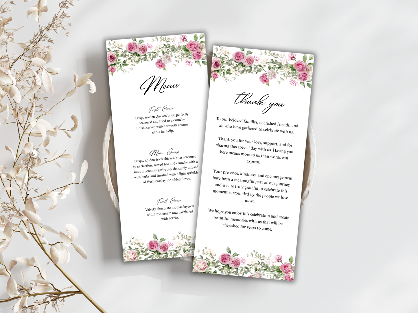 Wedding Thank you Card, Menu Card, Table Card. WI365