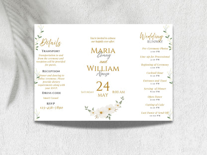 Elegant Gatefold Wedding Invitation Template | Floral Folded Invite | Printable Ceremony Card | Modern Wedding Schedule. WIB126