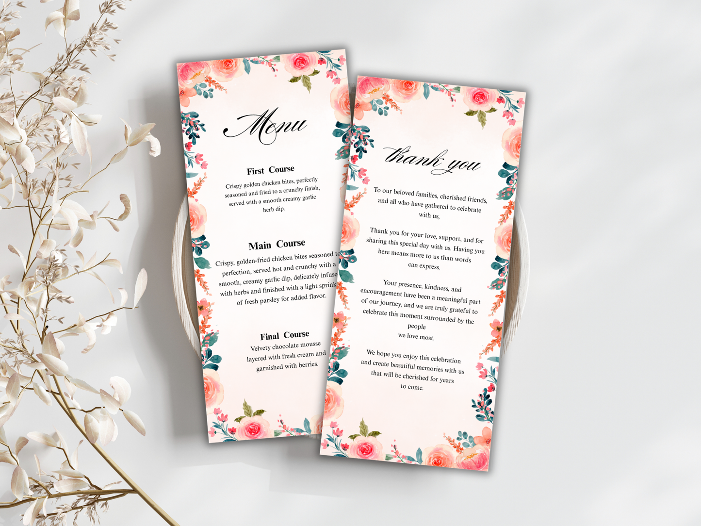 Wedding Thank you Card, Menu Card, Table Card. WI369