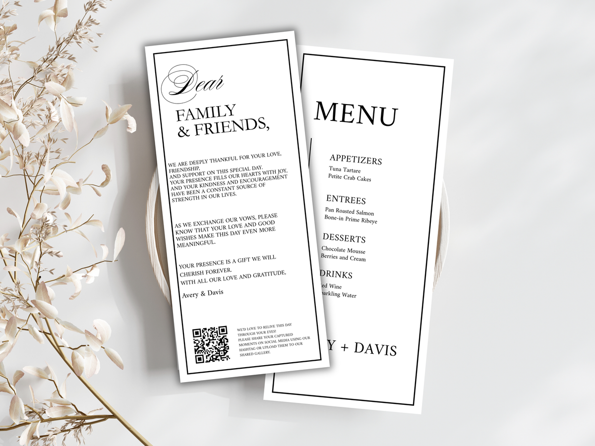 Wedding Menu & Thank You Template | Editable Canva Place Card. WI215
