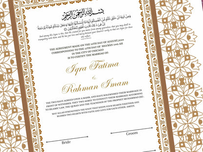 Luxury Nikkah Certificate in Pdf Format, Digital Download Nikkah Contract, Traditional Islamic Wedding Agreement. NT216