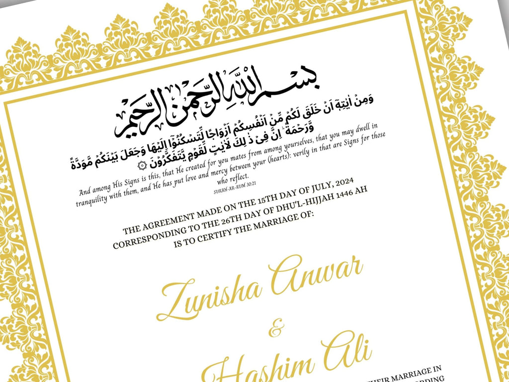 Nikkah Certificate Digital Download Personalised, A4, A3, Template, Editable, Nikkah Nama, Nikkah Contract, Muslim Contract. NN268