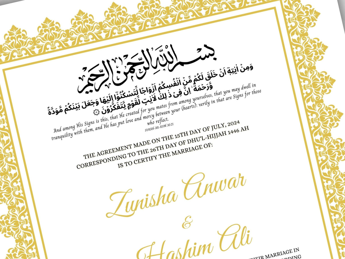 Nikkah Certificate Digital Download Personalised, A4, A3, Template, Editable, Nikkah Nama, Nikkah Contract, Muslim Contract. NN268
