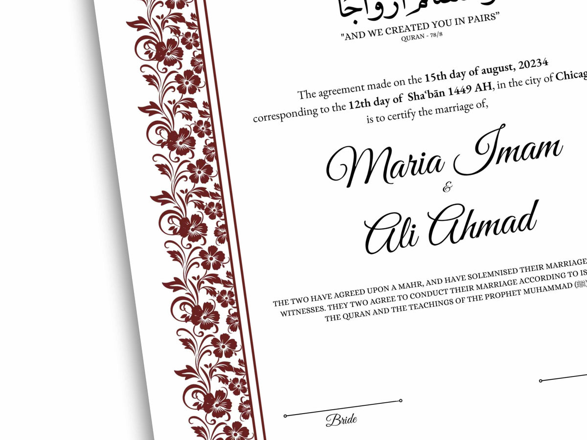 Nikkah Certificate Digital Download Personalised, A4, A3, Template, Editable, Nikkah Nama, Nikkah Contract, 273 Muslim Contract.