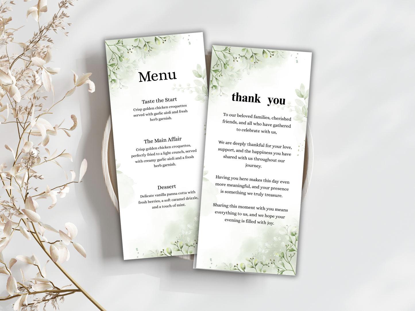 Wedding Thank you Card, Menu Card, Table Card. WI329