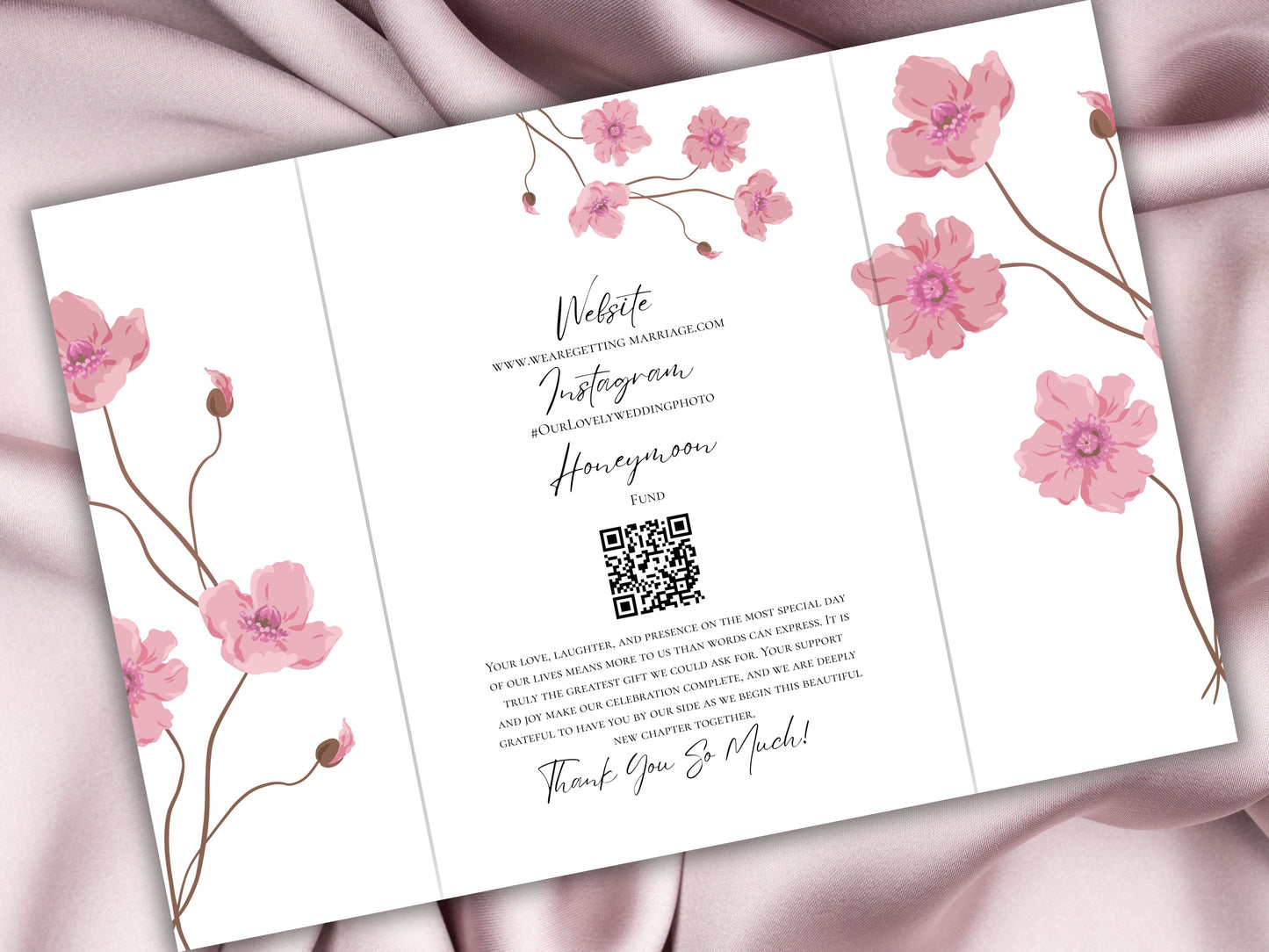 Elegant Trifold Wedding Invitation Template, Blossom Floral Wedding Invite, Editable Printable Invite, Garden Ceremony Card. WEIB121