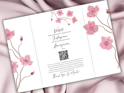 Elegant Trifold Wedding Invitation Template, Blossom Floral Wedding Invite, Editable Printable Invite, Garden Ceremony Card. WEIB121