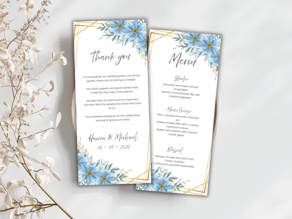 Floral Wedding Menu & Thank You Template | Editable Canva Place Card. WI209