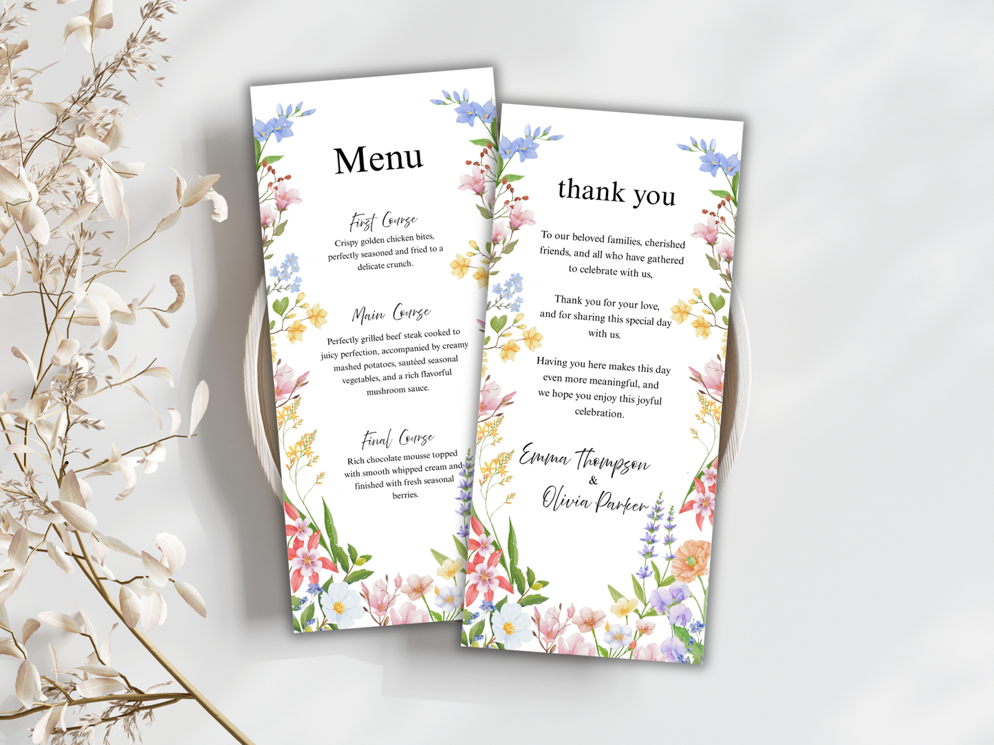 Wedding Thank you Card, Menu Card, Table Card. WI364